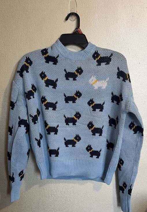 Stranger Things x No Boundaries Sweaters - Stranger Things No Boundaries Blue Scottie Dog Knit Sweater